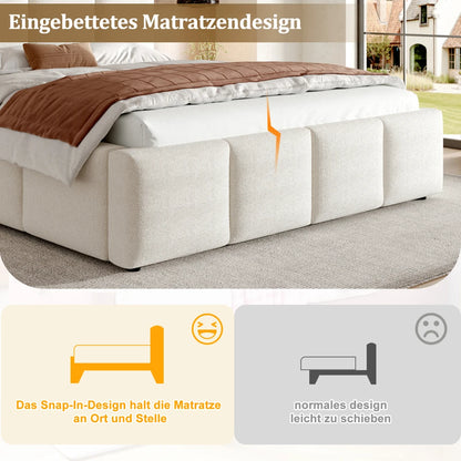 Polsterbett Bouclé Beige Doppelbett 160/180x200 cm Kopfteil Gittermuster Stauraum