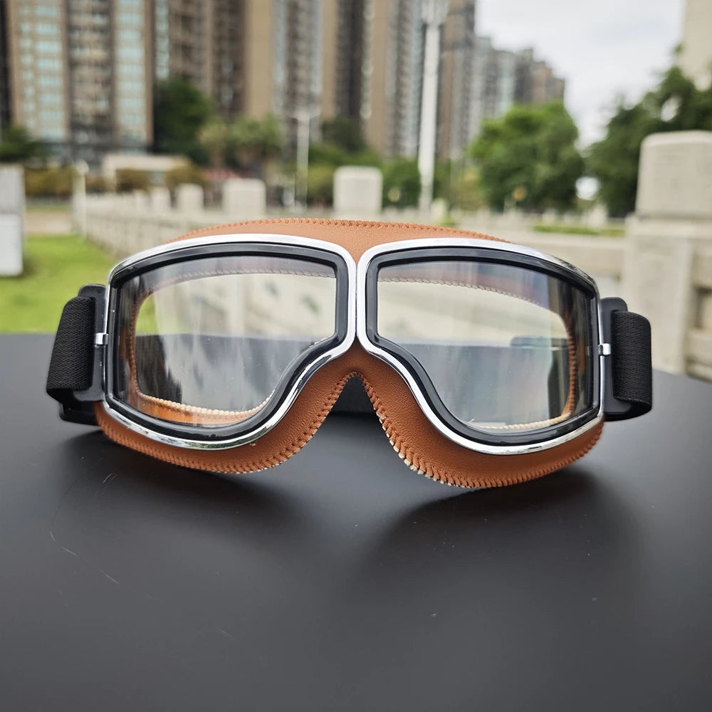 Retro Motorradbrille Vintage Schutzbrille Herren Damen Outdoor Fahrrad Brille