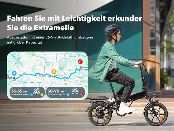 Faltbares E-Bike 16" – 250W Motor | 36V 17,5Ah Akku | City Pedelec bis 25 km/h | 60 km Reichweite
