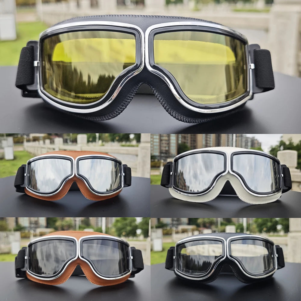 Retro Motorradbrille Vintage Schutzbrille Herren Damen Outdoor Fahrrad Brille