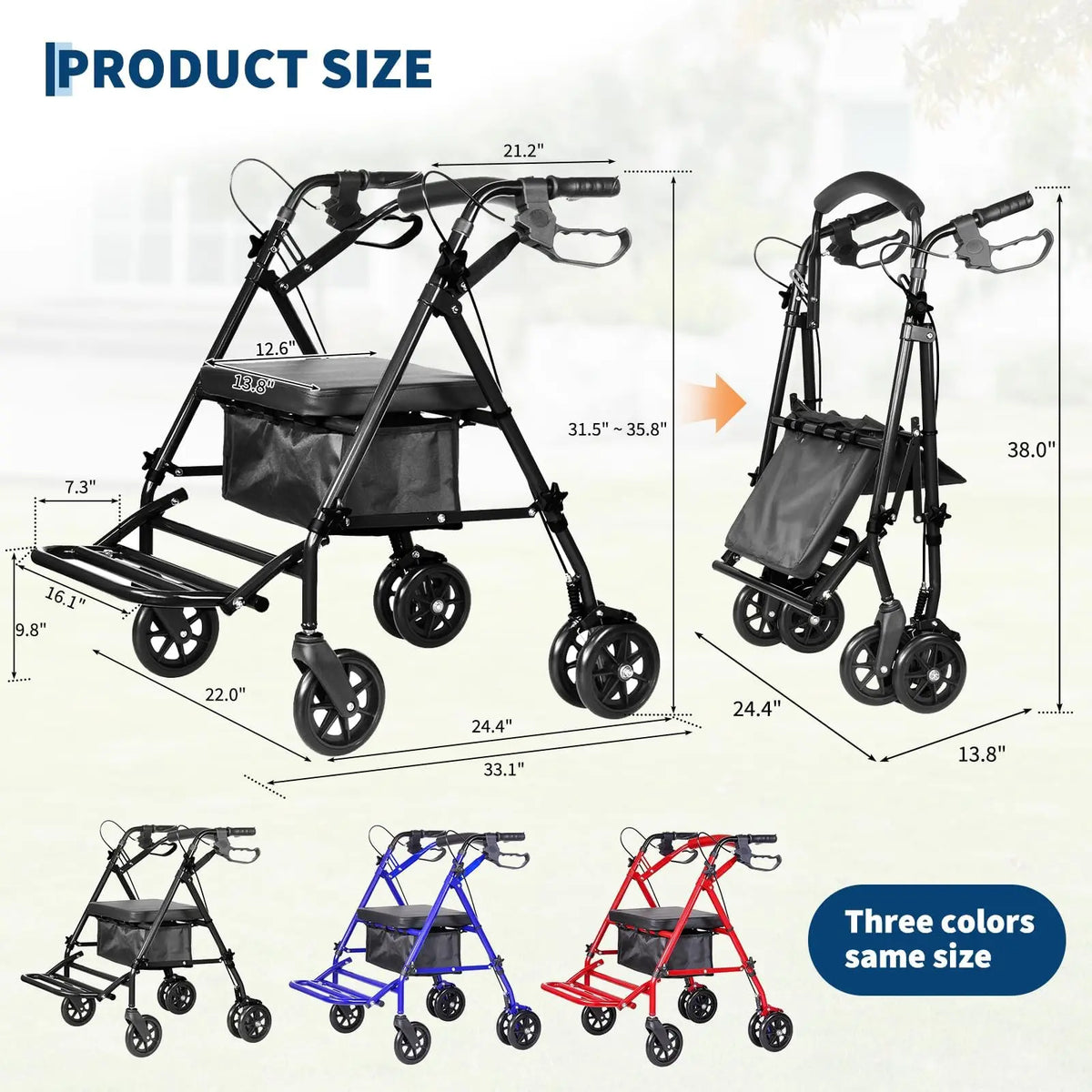 2-in-1 Rollator Rollstuhl Senioren Faltbar mit Sitz Fußstützen bis 136 kg
