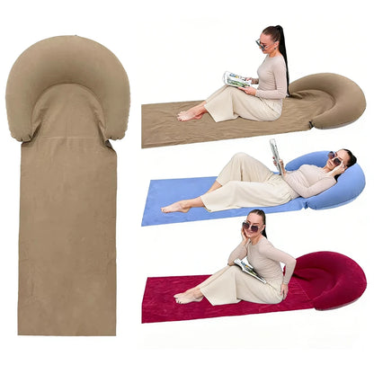 1 Stück Aufblasbare Strandmatte mit Kissen, beflocktes PVC, aufblasbare Outdoor-Schlafmatte, tragbare Matratze für Wandern und Camping
