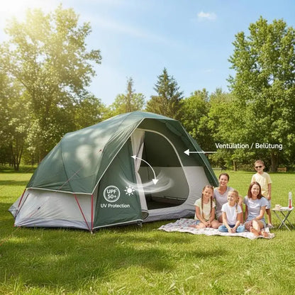 9 Personen Familienzelt Campingzelt Groß Wasserdicht Moskitonetz Grün Outdoor