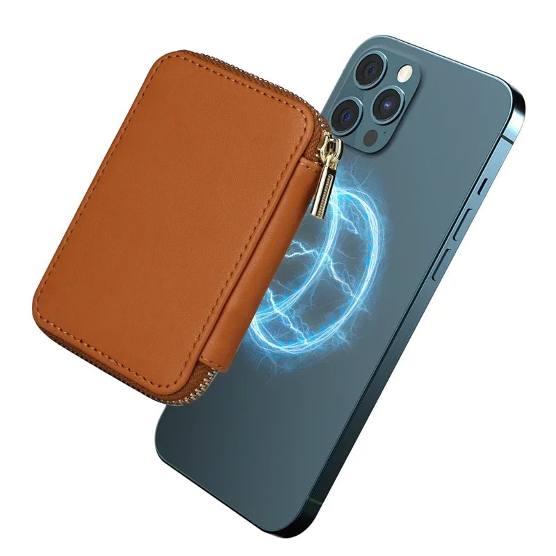 Magnetische Leder Geldbörse-Hülle mit Kartenhalter & Reißverschluss – Handyhülle mit Standfunktion für iPhone 16 / 15 / 14 / 13 / 12 / 11 Pro Max (MagSafe)