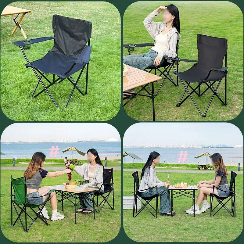 Klappbarer Campingstuhl – Outdoor Angelstuhl Strandstuhl Faltstuhl mit Getränkehalter & Tragetasche Schwarz