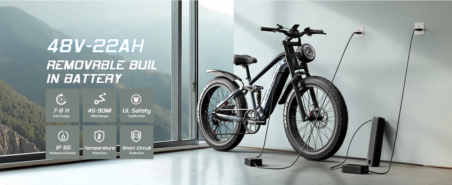 Sportliches 26-Zoll E-Mountainbike| 1000W Motor, 48V 22Ah Akku und hoher Reichweite – mit 36-monatiger Gewährleistung