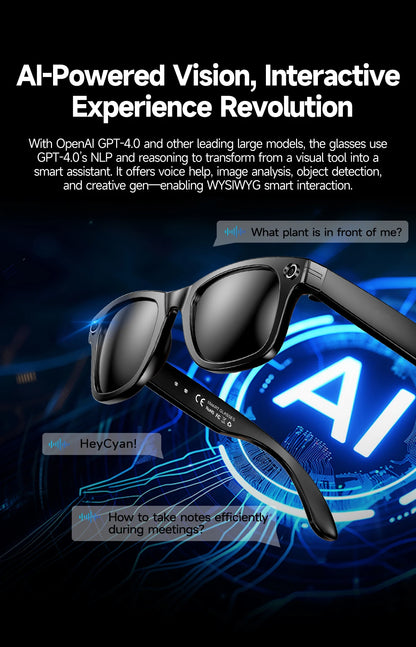 Intelligente Bluetooth-Brille mit Kamera, Videoaufnahme, Sprachsteuerung & KI-Übersetzung. Für Alltag & Action