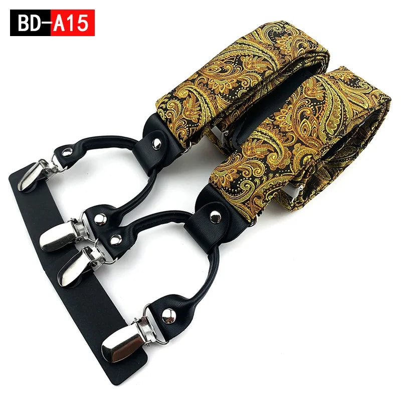 Designer Hosenträger Herren Paisley 6 Clips Elastisch Verstellbar 3,5 cm Y-Form Hochzeit Business