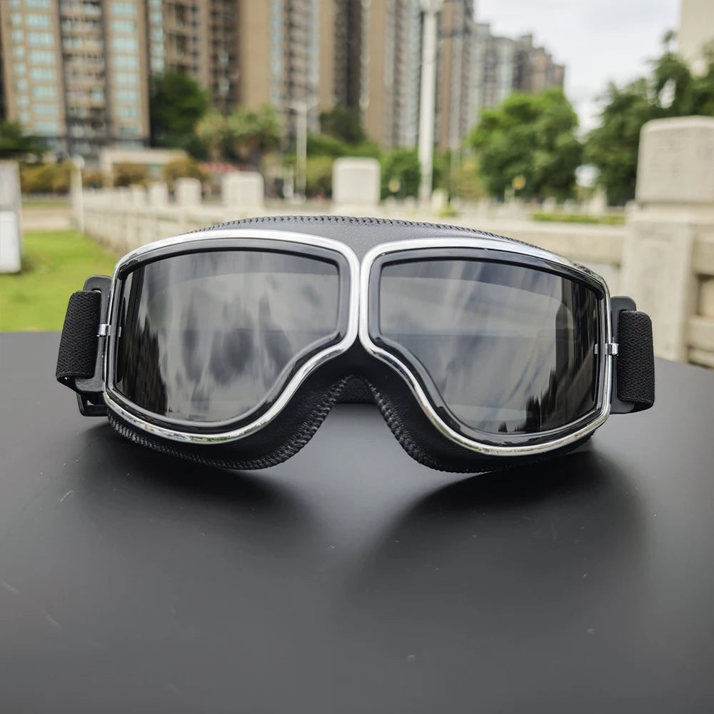 Retro Motorradbrille Vintage Schutzbrille Herren Damen Outdoor Fahrrad Brille