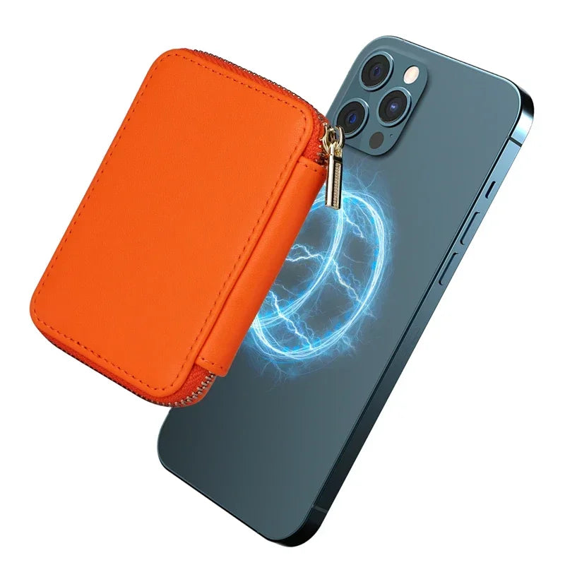 Magnetische Leder Geldbörse-Hülle mit Kartenhalter & Reißverschluss – Handyhülle mit Standfunktion für iPhone 16 / 15 / 14 / 13 / 12 / 11 Pro Max (MagSafe)