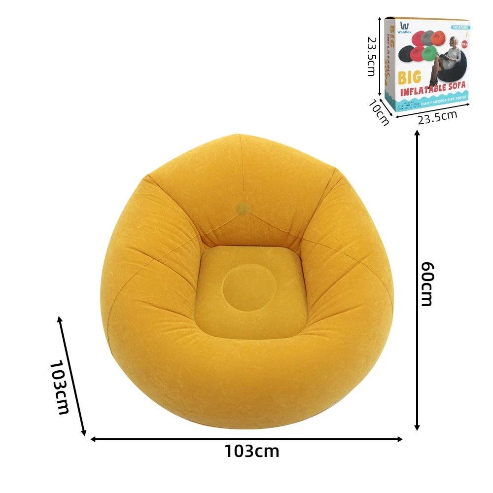 Aufblasbares Lazy Sofa Einzel – Beflockter Luftsessel PVC Camping Lounge Sofa Garten Strand Tragbar