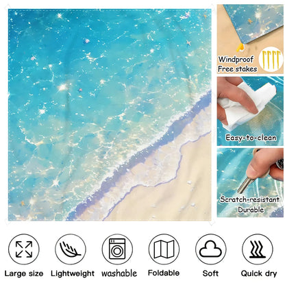 1-teiliges Set, Sommer-Strandmatte für draußen, inklusive 4 Bodenheringen, einzigartiges Druckdesign, lichtbeständig, leicht, schnell trocknend, einfach zu transportieren, wind- und sanddicht, modische und trendige Outdoor