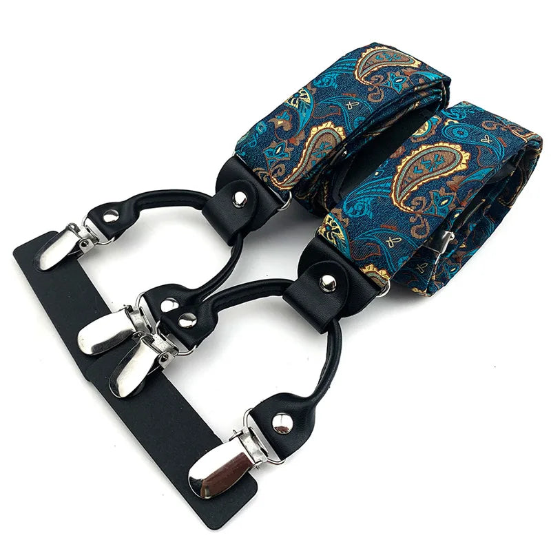 Designer Hosenträger Herren Paisley 6 Clips Elastisch Verstellbar 3,5 cm Y-Form Hochzeit Business