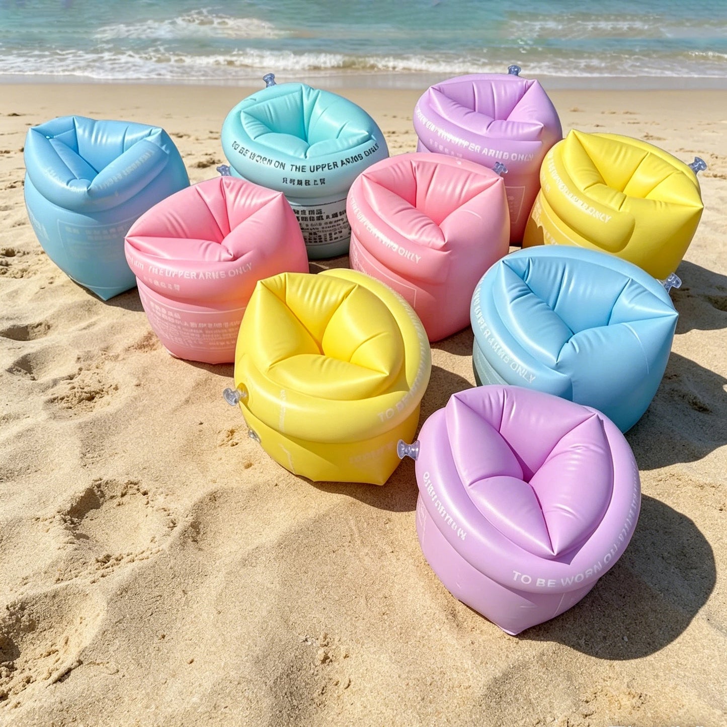 2 Stück neue aufblasbare Armbänder in Macaron-Farbe für alle Altersgruppen, Schwimmarmringe, schwimmende PVC-Ärmel, Sommer-Schwimmtraining