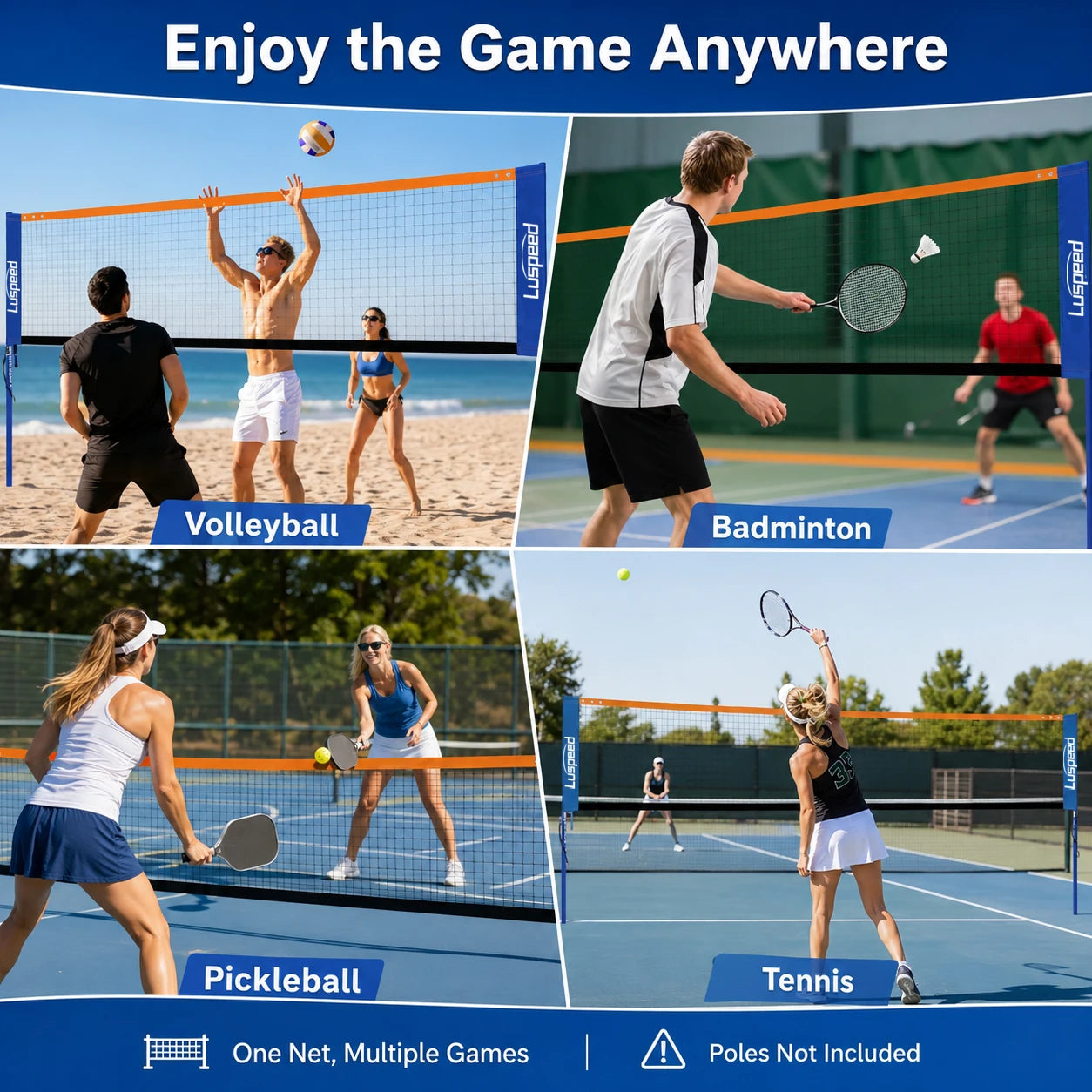 Tragbares Volleyball-Netz für Draußen und Drinnen, Badminton-Trainingsnetz für Garten, Strand und Sportplätze, Nur Netz, Ohne Stangen