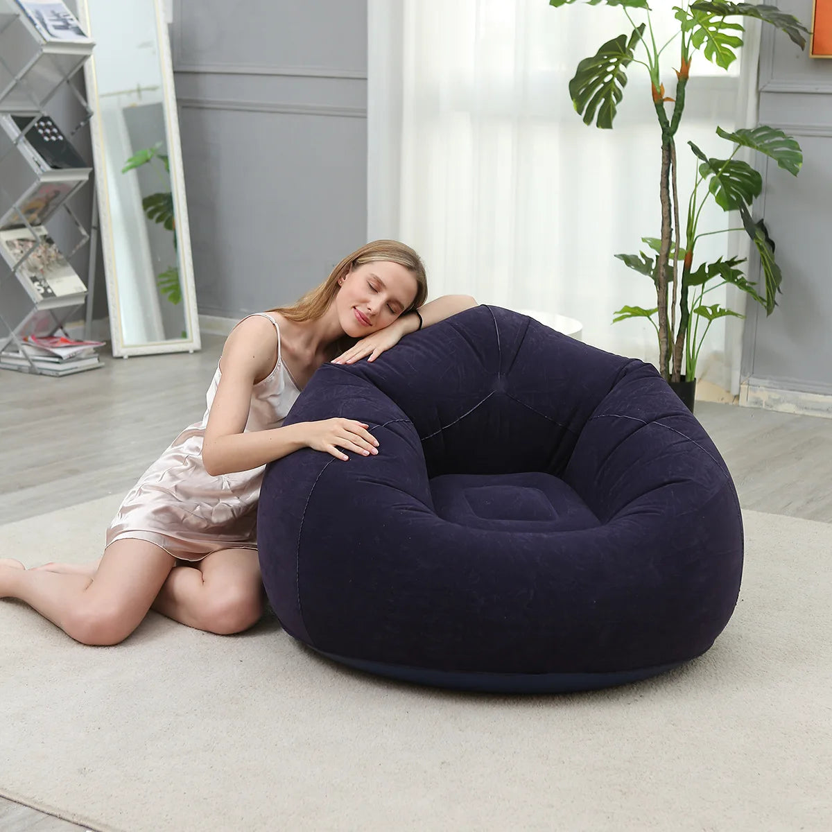 Aufblasbares Lazy Sofa Einzel – Beflockter Luftsessel PVC Camping Lounge Sofa Garten Strand Tragbar