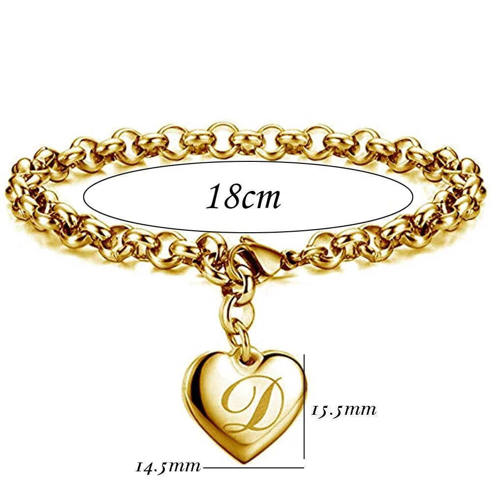 Gold Initialen Armband Edelstahl Herz Buchstaben A-Z Damen Geschenk Verstellbar