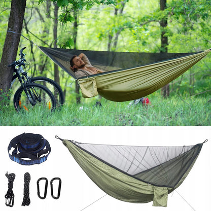 Camping Hängematte mit Moskitonetz 280x140 cm – Doppel Reisehängematte bis 300 kg Outdoor Trekking Schwarz