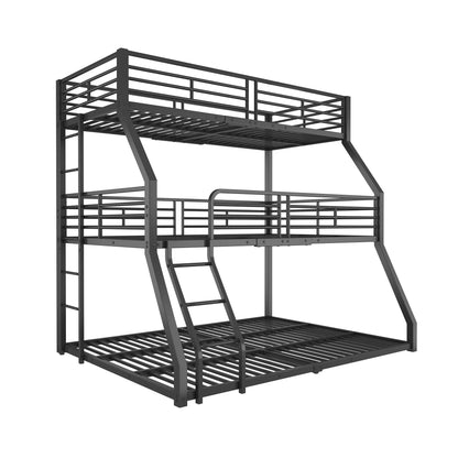 Dreifach Etagenbett 90x200 Metallbett 3 Personen Kinderbett Hochbett Stahlbett Schwarz