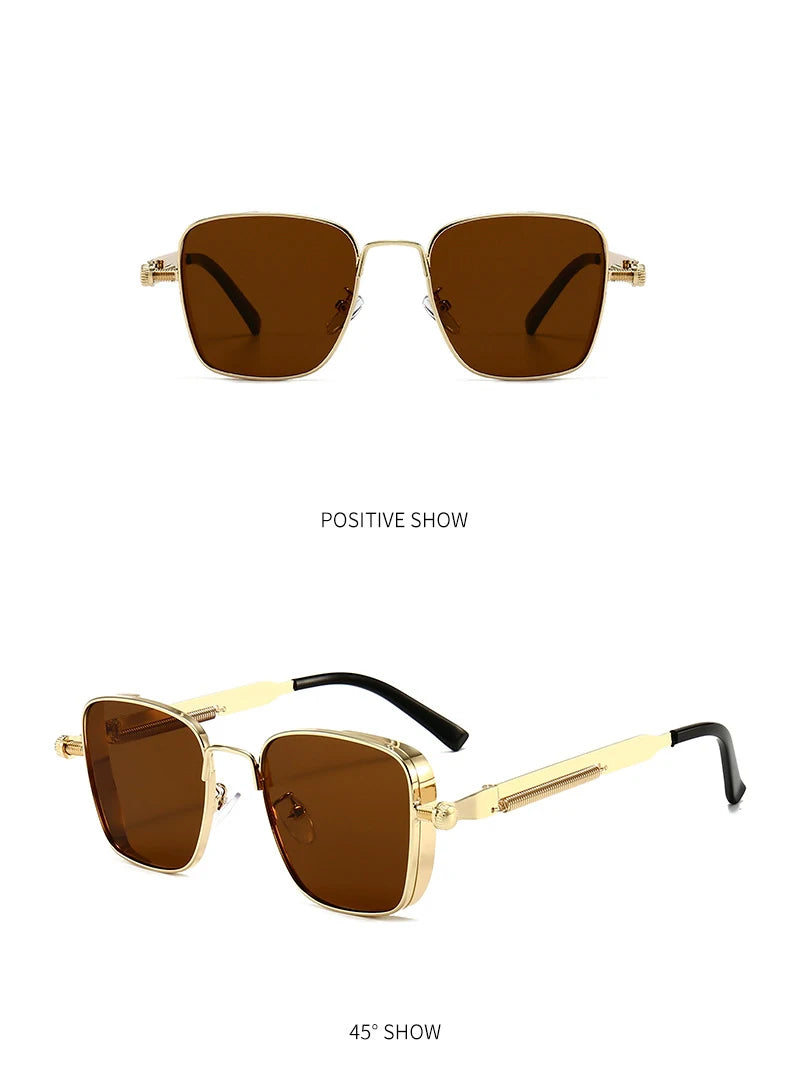 Retro Steampunk Sonnenbrille – Edelstahl Rahmen, Spiegelgläser für Herren & Damen UV400 Schutz