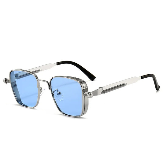 Retro Steampunk Sonnenbrille – Edelstahl Rahmen, Spiegelgläser für Herren & Damen UV400 Schutz