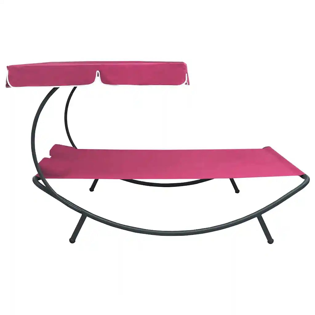 Doppel Sonnenliege mit Dach & Kissen – Outdoor Tagesbett Gartenliege Lounge Liege Terrasse Rosa 200x180 cm
