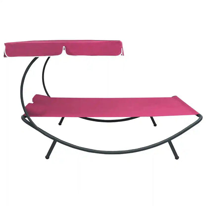 Doppel Sonnenliege mit Dach & Kissen – Outdoor Tagesbett Gartenliege Lounge Liege Terrasse Rosa 200x180 cm
