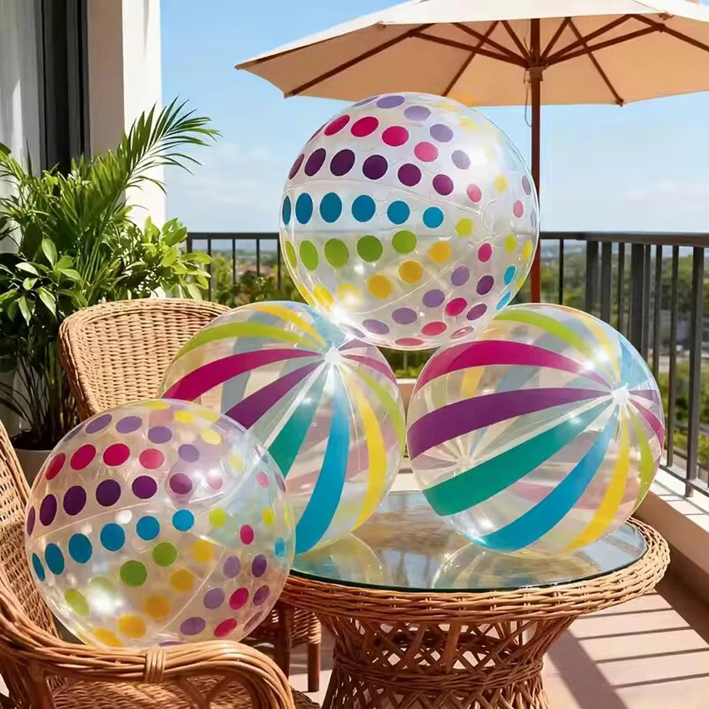 1 x bunt gestreifter, transparenter, aufblasbarer Strandball für Pool-Partyspiele – lustiger und lebendiger Ball für Outdoor-Aktivitäten