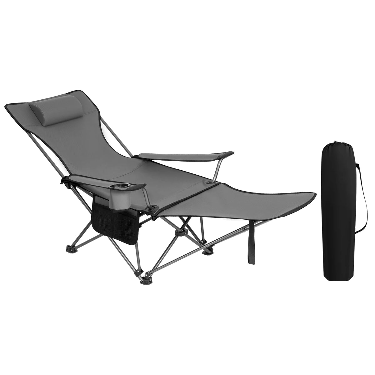 Campingstuhl mit Fußstütze – Klappbarer Liegestuhl Angelstuhl Relaxstuhl bis 150 kg Outdoor