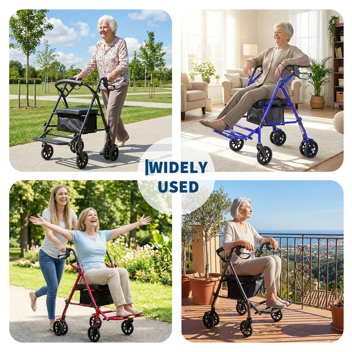 2-in-1 Rollator Rollstuhl Senioren Faltbar mit Sitz Fußstützen bis 136 kg
