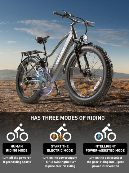 Elektro-Mountainbike – 250/1000W Power, 48V 20Ah Akku, 26" Fatbike mit 36-monatiger Gewährleistung