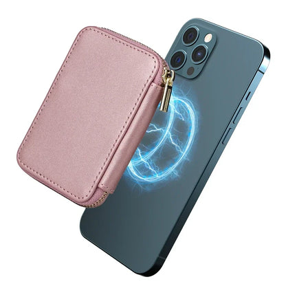 Magnetische Leder Geldbörse-Hülle mit Kartenhalter & Reißverschluss – Handyhülle mit Standfunktion für iPhone 16 / 15 / 14 / 13 / 12 / 11 Pro Max (MagSafe)