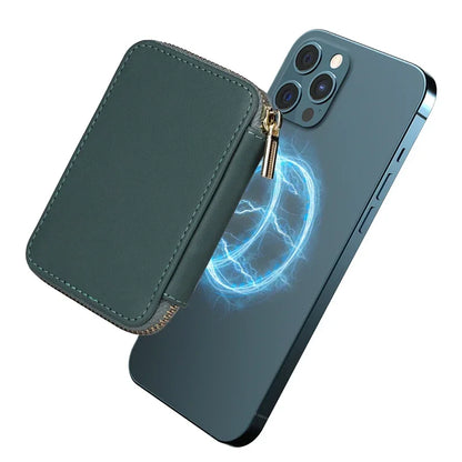 Magnetische Leder Geldbörse-Hülle mit Kartenhalter & Reißverschluss – Handyhülle mit Standfunktion für iPhone 16 / 15 / 14 / 13 / 12 / 11 Pro Max (MagSafe)
