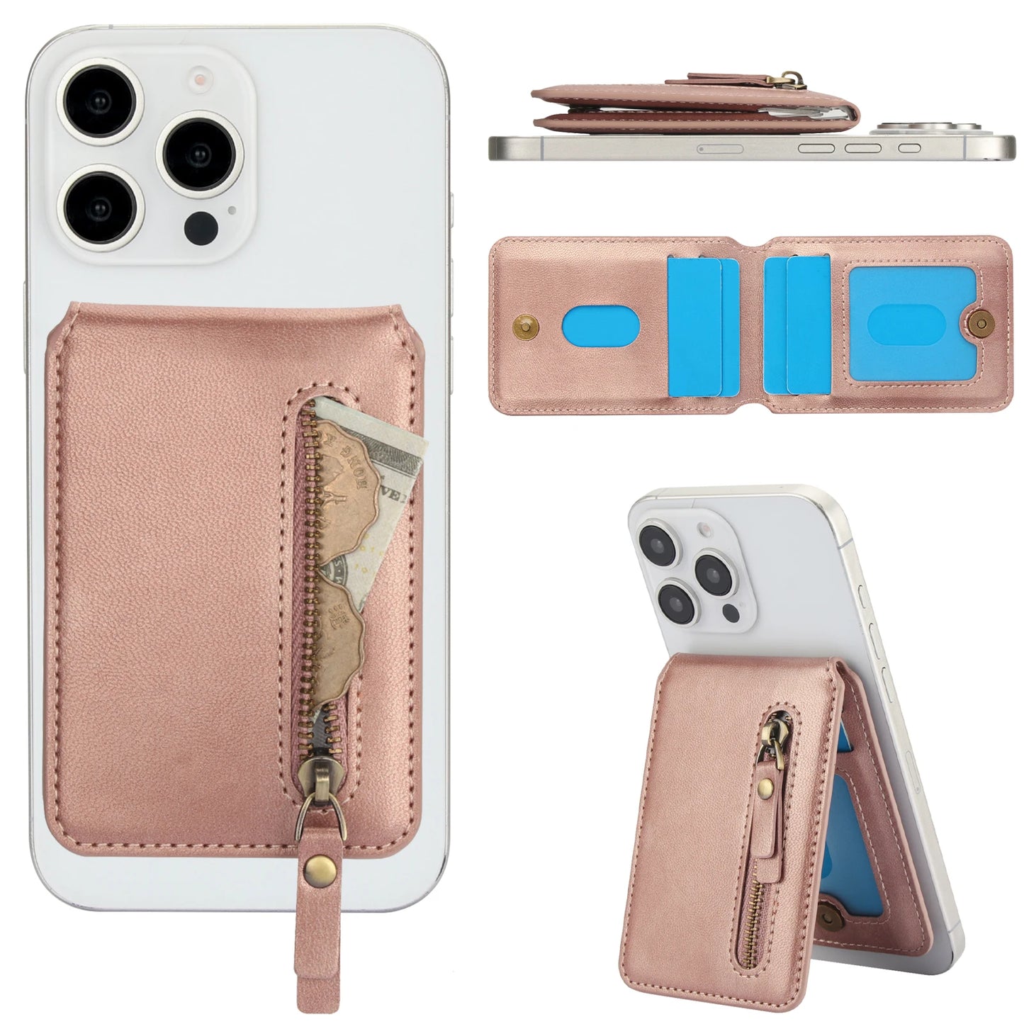Magnetische Geldbörse Hülle mit Kartenhalter & Reißverschluss – kompatibel mit iPhone 16 Pro Max / 15 / 14 / 13 / 12 (MagSafe)