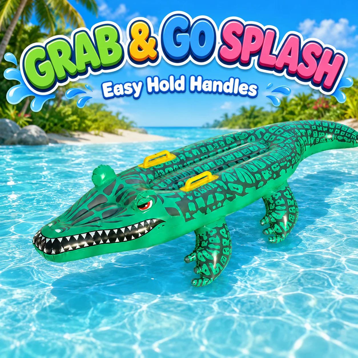 1 Stück aufblasbares Krokodil-Schwimmtier mit Griffen, Wasserspielzeug Alligator-Floß für Strand, Pool und Sommerspaß