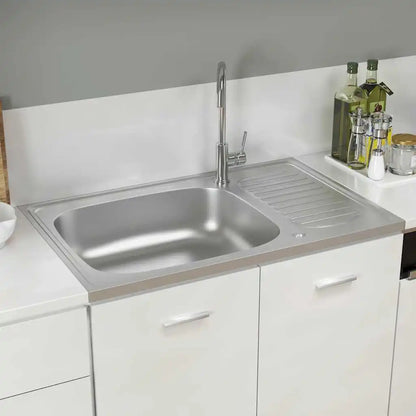 80x50 cm Edelstahl Küchenspüle Einbauspüle mit Abtropffläche Spülbecken Silber