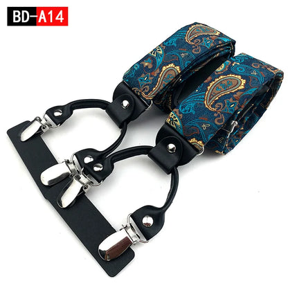 Designer Hosenträger Herren Paisley 6 Clips Elastisch Verstellbar 3,5 cm Y-Form Hochzeit Business