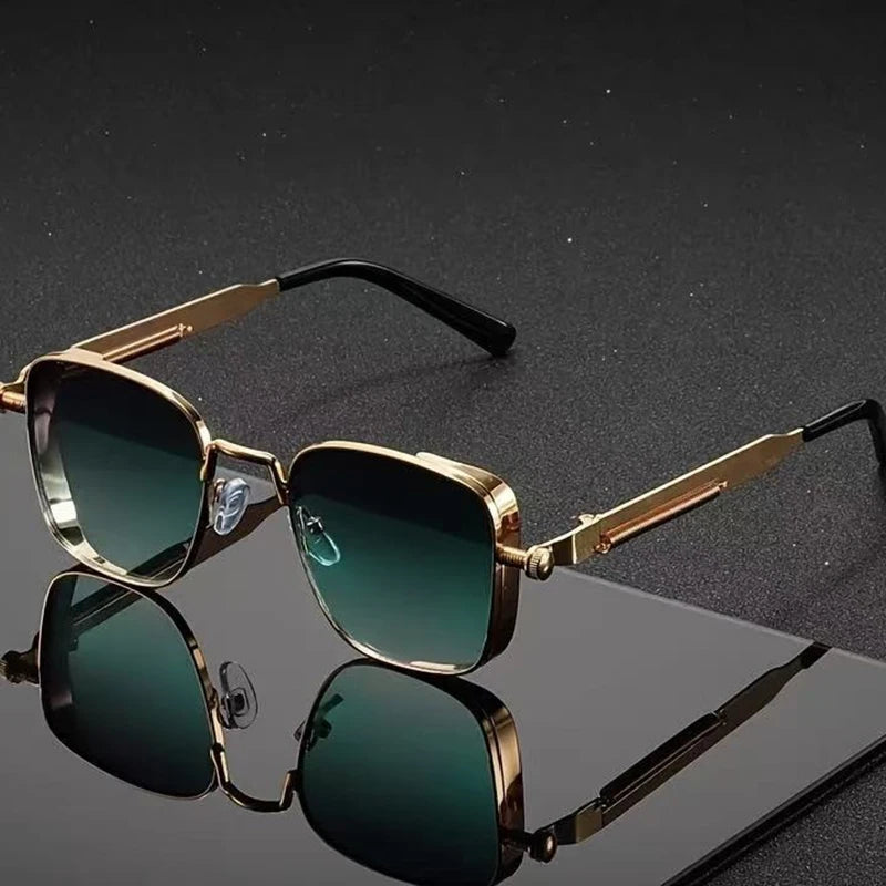 Retro Steampunk Sonnenbrille – Edelstahl Rahmen, Spiegelgläser für Herren & Damen UV400 Schutz