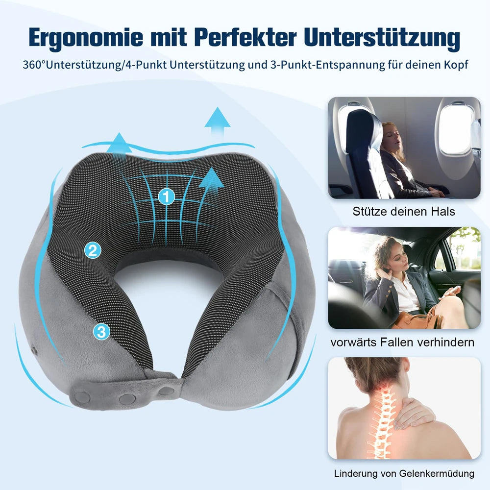 Reisekissen Set Memory Foam – Nackenkissen mit Schlafmaske Ohrstöpseln & Tragetasche Flug Reise