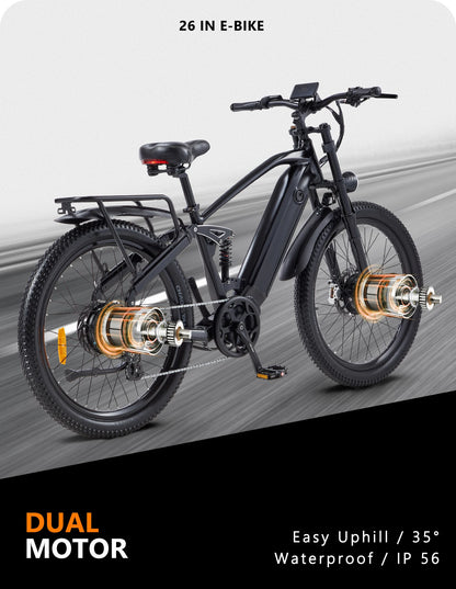 26-Zoll Power E-Mountainbike für Erwachsene 2000W Fat Tire E-Bike Dual Motor Hydraulic Brake - mit 36-monatiger Gewährleistung