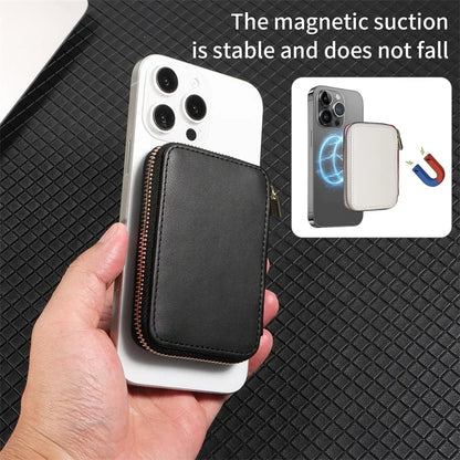 Magnetische Leder Geldbörse-Hülle mit Kartenhalter & Reißverschluss – Handyhülle mit Standfunktion für iPhone 16 / 15 / 14 / 13 / 12 / 11 Pro Max (MagSafe)