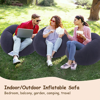 Aufblasbares Lazy Sofa Einzel – Beflockter Luftsessel PVC Camping Lounge Sofa Garten Strand Tragbar