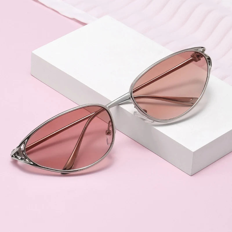 Retro-Sonnenbrille aus Metall mit Katzenaugen-Design für Damen, modische Farbverlaufsbrille, UV400