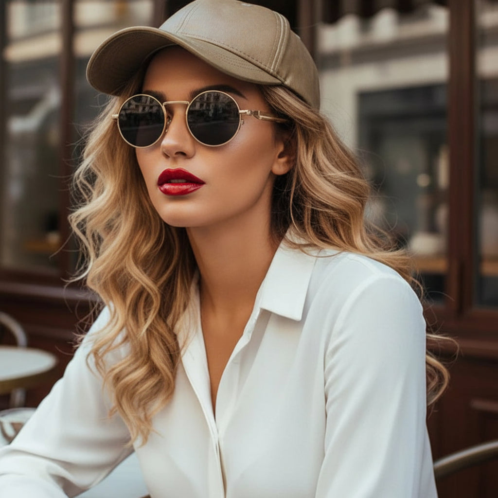 Damen Sonnenbrille Rund Metall Rahmen UV400 Retro Brille Unisex Outdoor