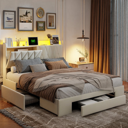 Polsterbett Aurora Samtbett 140/160x200 mit 3 Schubladen Cremeweiß