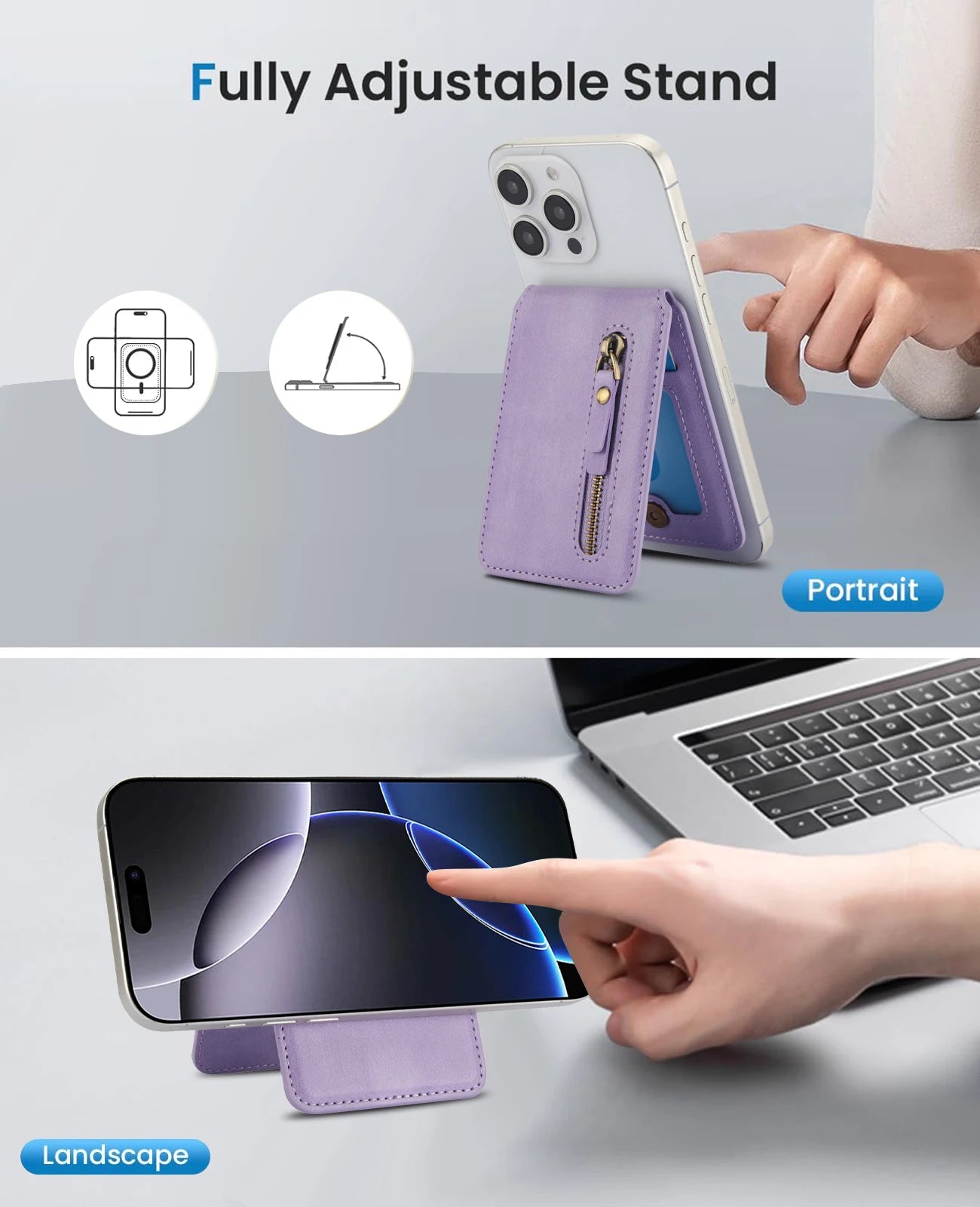 Magnetische Geldbörse Hülle mit Kartenhalter & Reißverschluss – kompatibel mit iPhone 16 Pro Max / 15 / 14 / 13 / 12 (MagSafe)