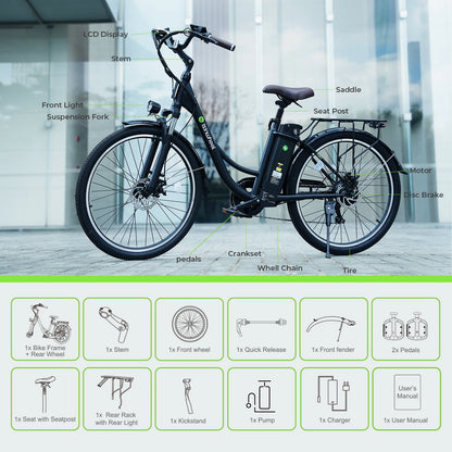 Der stilvolle Retro City-Cruiser 26-Zoll E-Bike für Erwachsene mit 36monatiger Gewährleistung