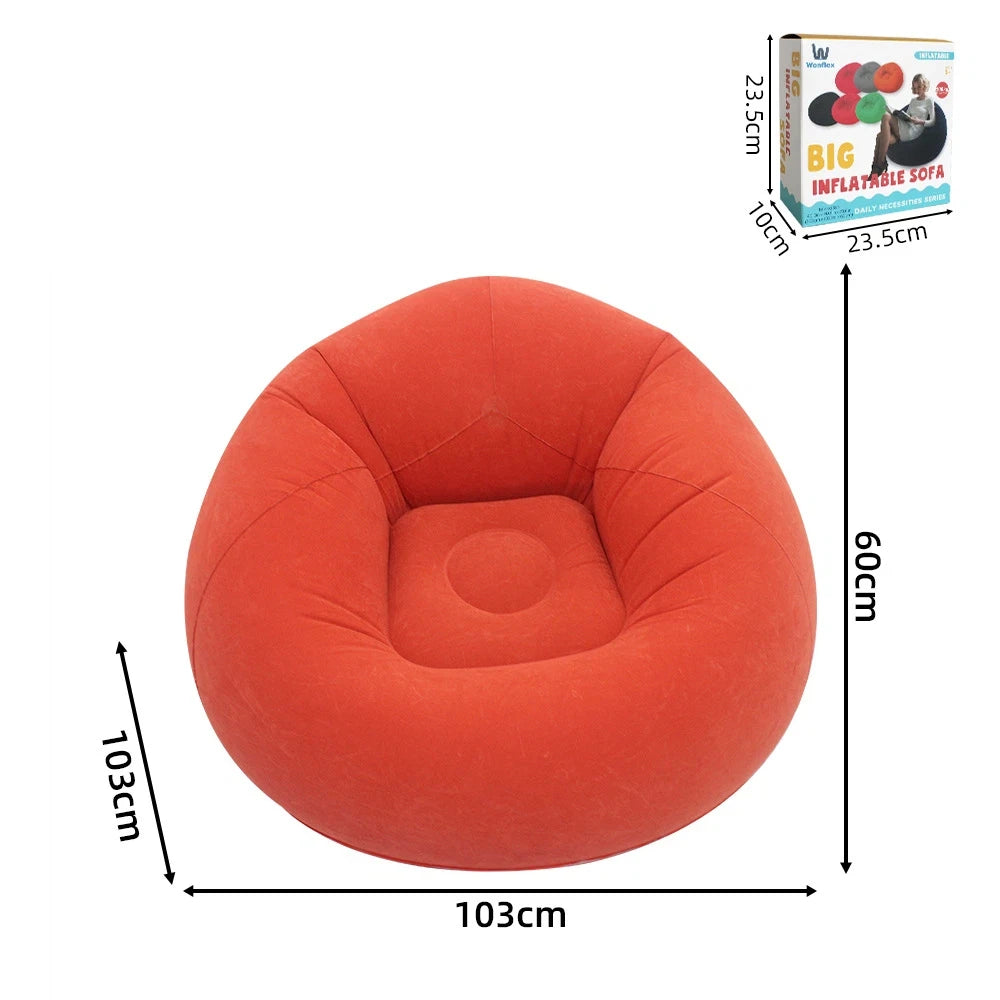 Aufblasbares Lazy Sofa Einzel – Beflockter Luftsessel PVC Camping Lounge Sofa Garten Strand Tragbar