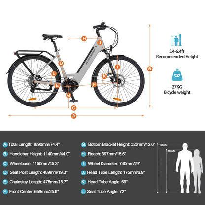 eCitybike 28 Zoll E-Bike mit 250W, 100–120 km Reichweite, 43V 10,4Ah Akku, Shimano 8-Gang, LCD-Display, City Pedelec Herren & Damen
