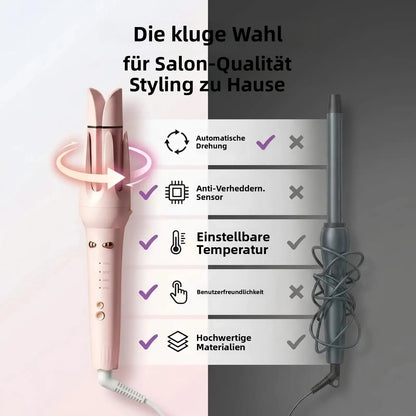 3in1 Automatischer Lockenstab Keramik Lockenwickler Glättbürste LCD Pink